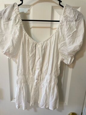 Sanctuary White Peasant Blouse XS Puff Sleeve Smocked Cottage